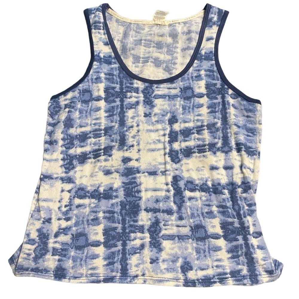 Lucky Brand Blue White Tie Dye Tank Top Scoop Neck Blouse Top Size Large